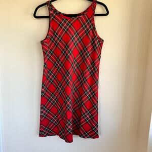 Vintage Gap Plaid Mini Dress Red Green A-Line Round Neck Sleeveless Sz S Womens